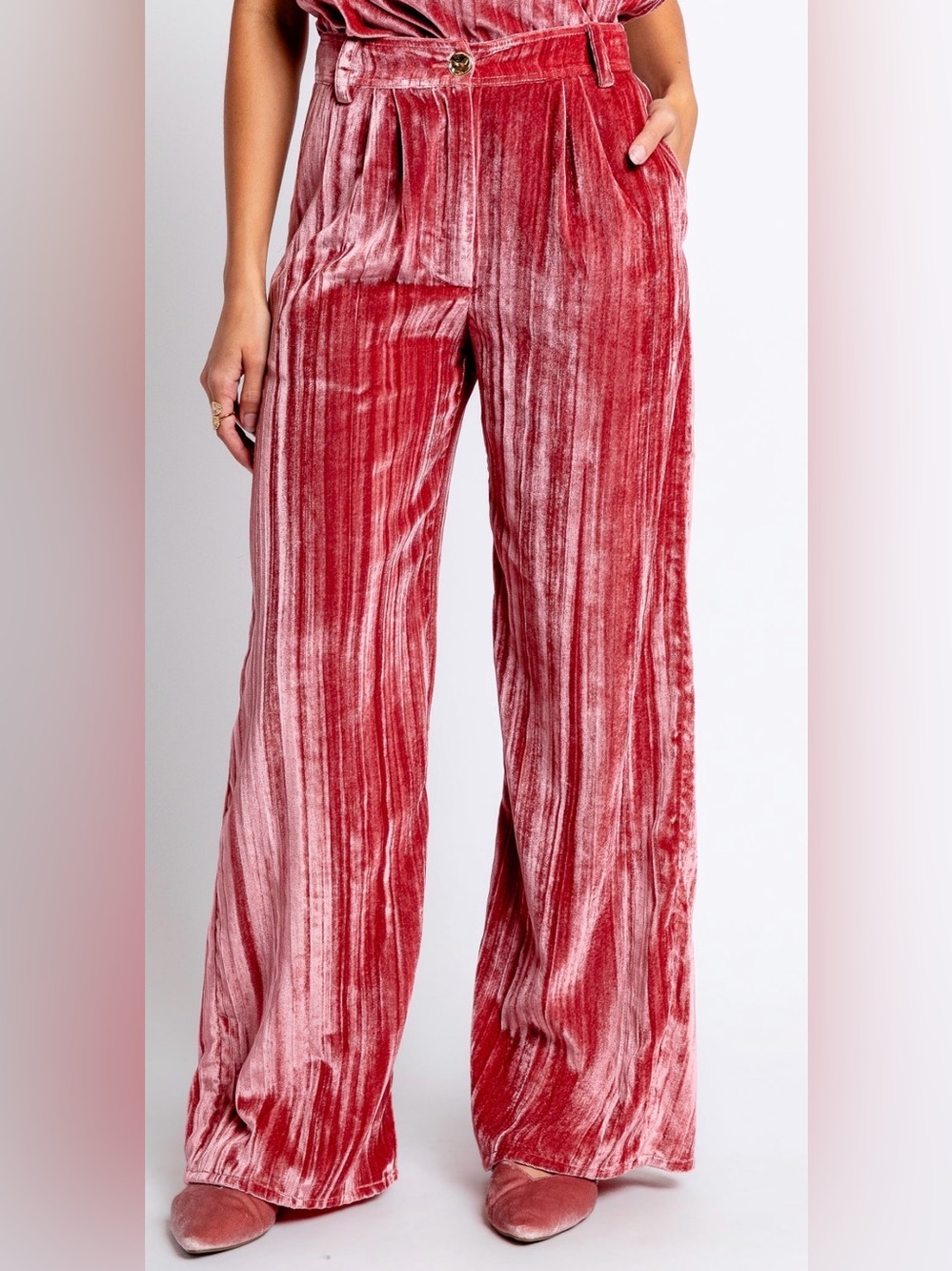 Nation Los Angeles Ridley Crushed Velvet Wide-Leg Pants -Terracotta large